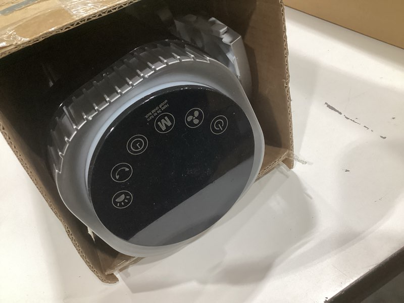 Condition photo showing As Is for tower fan for bedroom, bladeless cooling fan with remote, 60° oscillating standing fan with 28db quiet for sleep, 12h timer, 5 speeds 4 modes, led display, 20ft/s velocity floor fan for indoor use grey