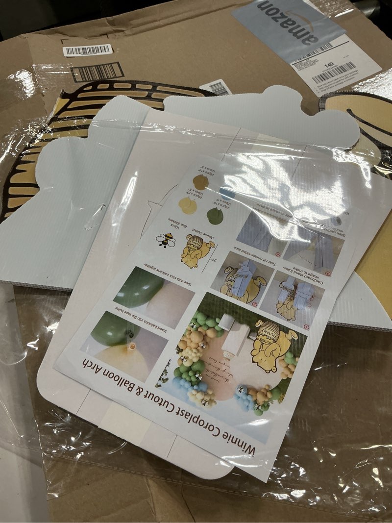 Condition photo showing Good Condition for 121Pcs Classic Winnie Bear Baby Shower Birthday Decorations Cutout Large, Neutral Pooh Bear Coroplast Cutout Prop with Stand Balloons Bee Stickers for Winnie Gender Reveal First Birthday Photo Props