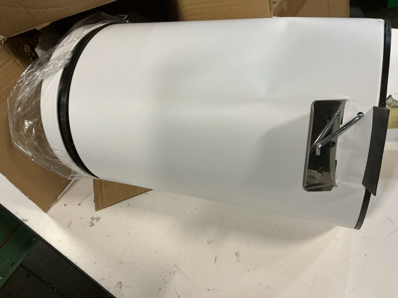 Condition photo showing As Is for mdesign pedal bin — metal waste bin with pedal, lid and plastic bucket insert — for bathroom, kitchen, and office — 3 litre household rubbish bin with ergonomic design — white white 3 liter