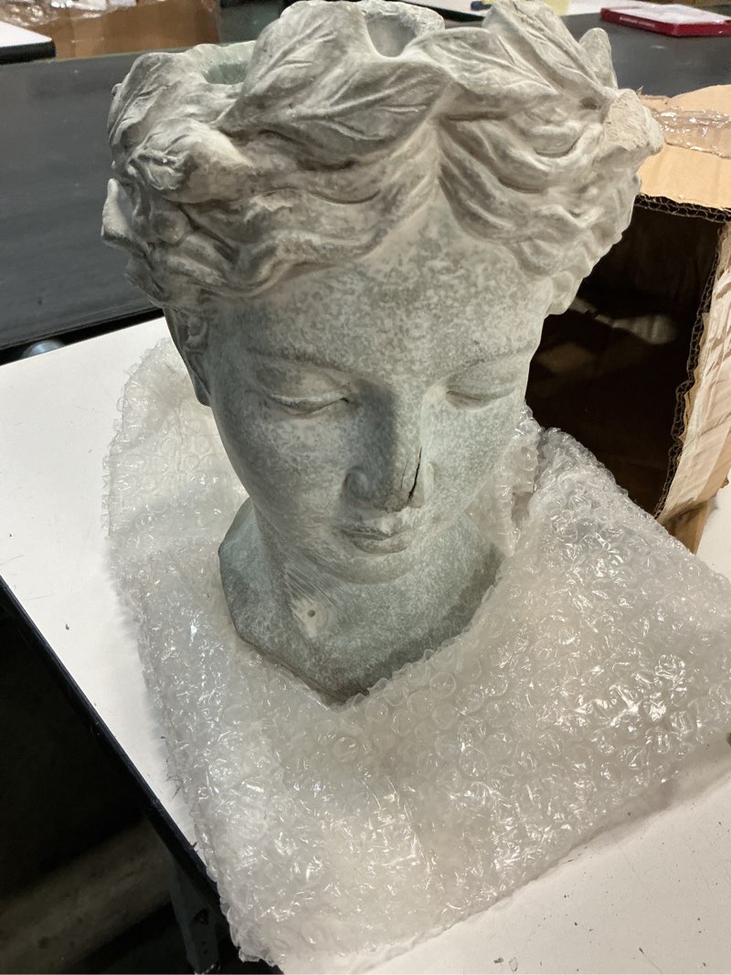 Condition photo showing item condition for Abbott Collection Goddess Head Planter - Large Cement Indoor and Outdoor Planter Pot - Grecian Woman Statue Head Planter for Flowers and Succulents - Grey (10" H, 4.5" Opening) Large Gray