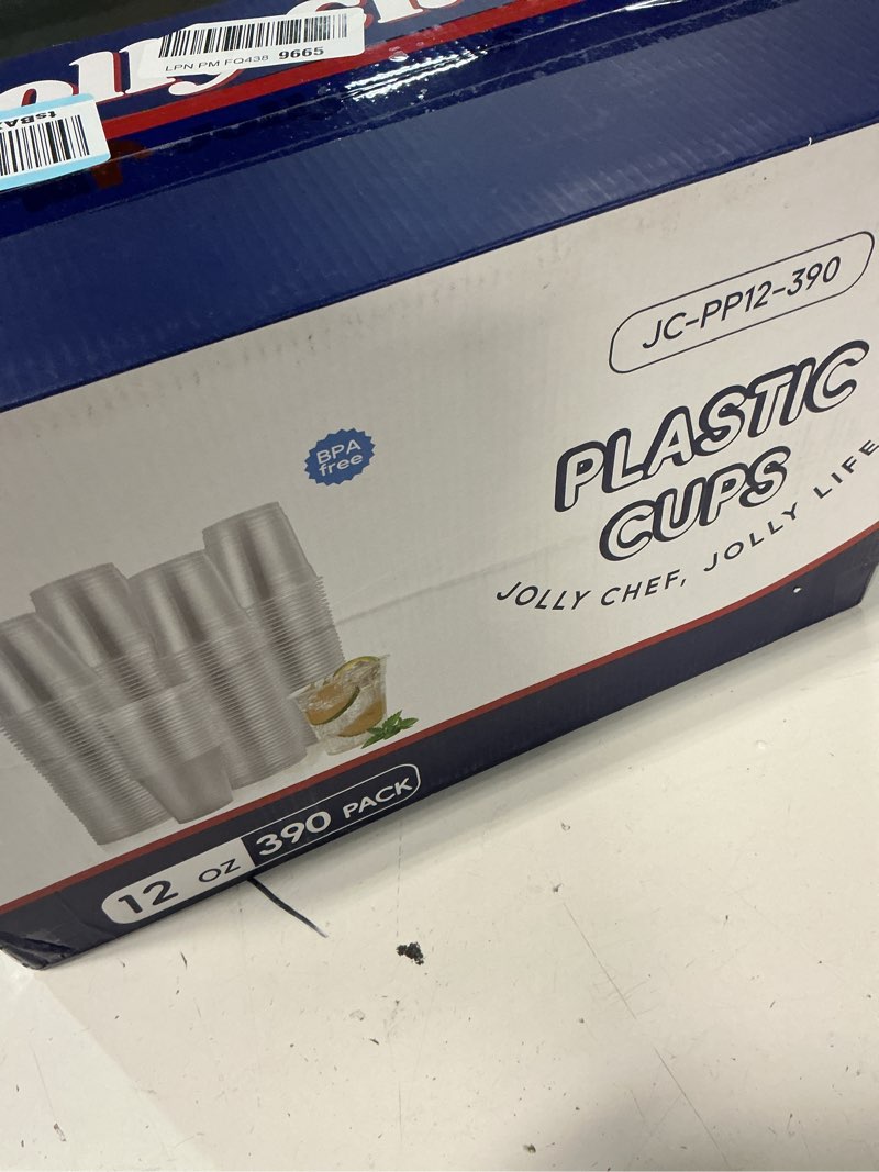 Condition photo showing New/Like New for jolly chef 390 pack 12 oz clear plastic cups,disposable cups drinking cups for ice coffee,milkshake, cold drinks 390 12 oz