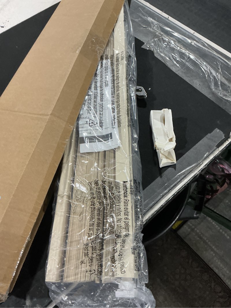 Condition photo showing Good Condition for LazBlinds No Tools No Drill Cordless 1" Vinyl Mini Blinds, 100% Privacy S-Curve Blinds for Indoor Windows, Room Darkening Horizontal Window Blinds and Shades for Home, 33 1/2" W x 64" H, Beige Beige 33.5" W x 64" H