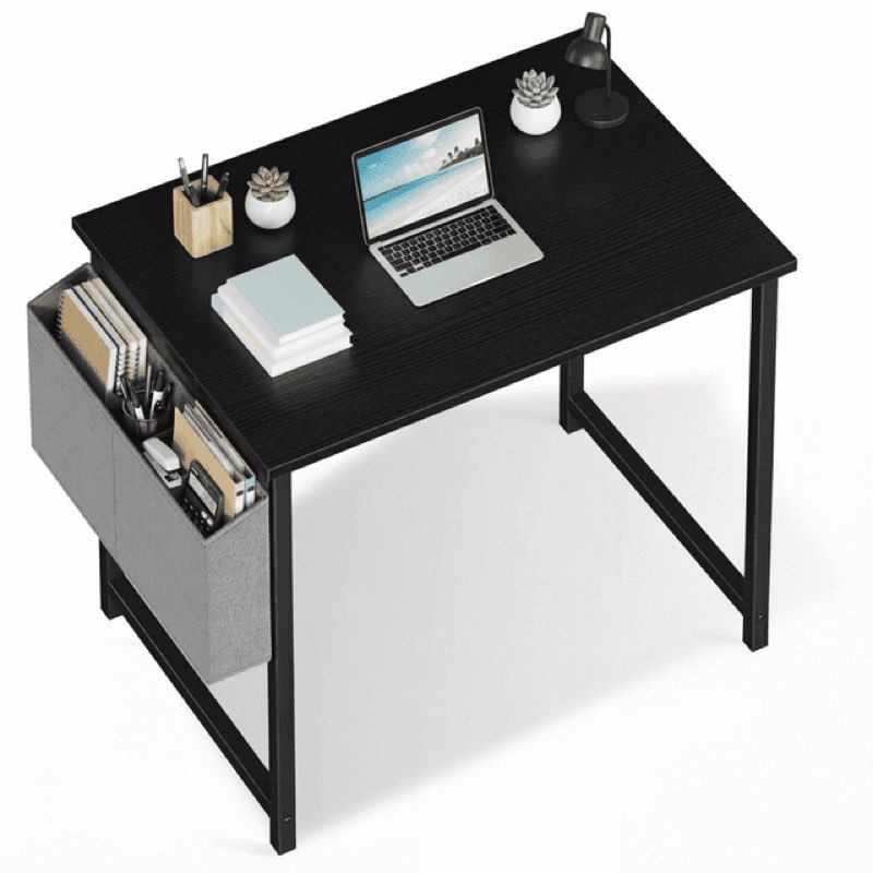 concetta 31 inch computer writing desk with storage bag, steel frame for home office study, black