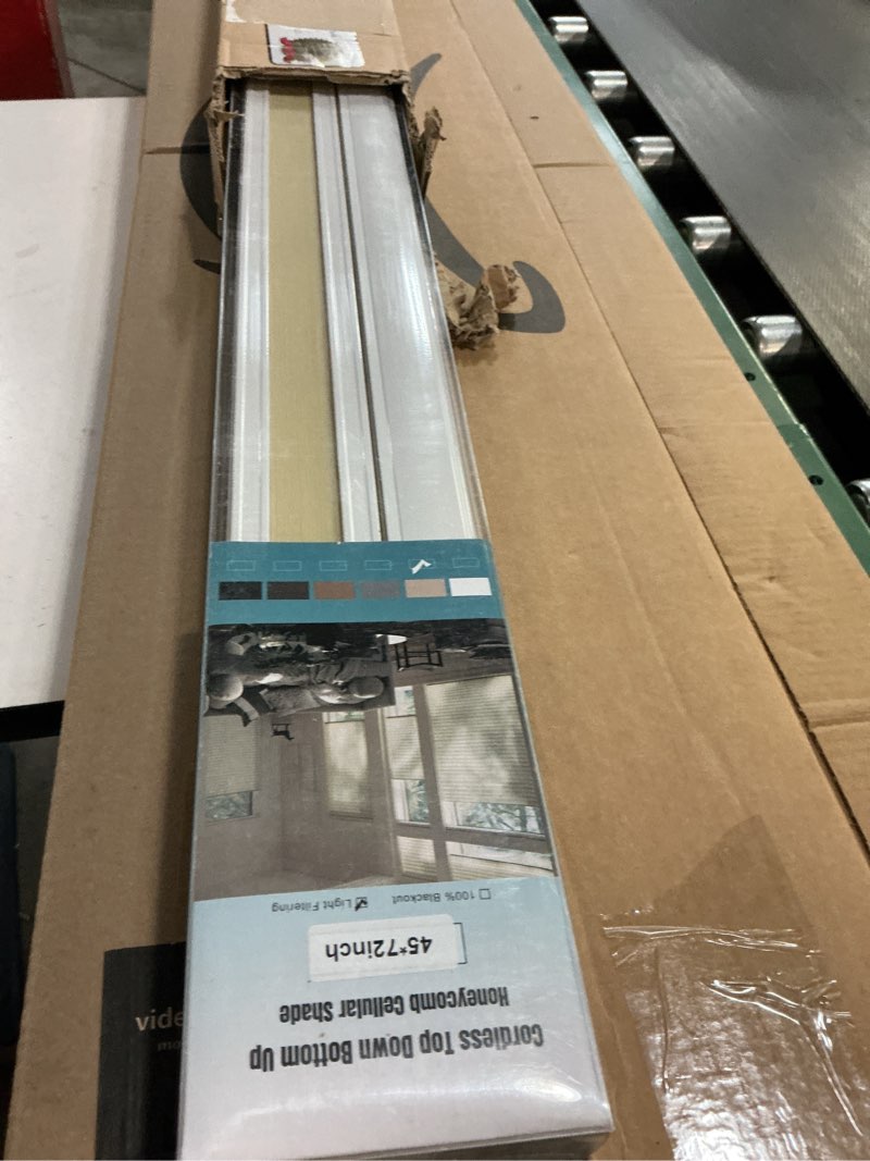 Condition photo showing New/Like New for myshade top down bottom up shades light filtering shade cordless blinds for indoor windows honeycomb cellular sheer window blinds & shades easy to install 45" w x 72" h (beige)