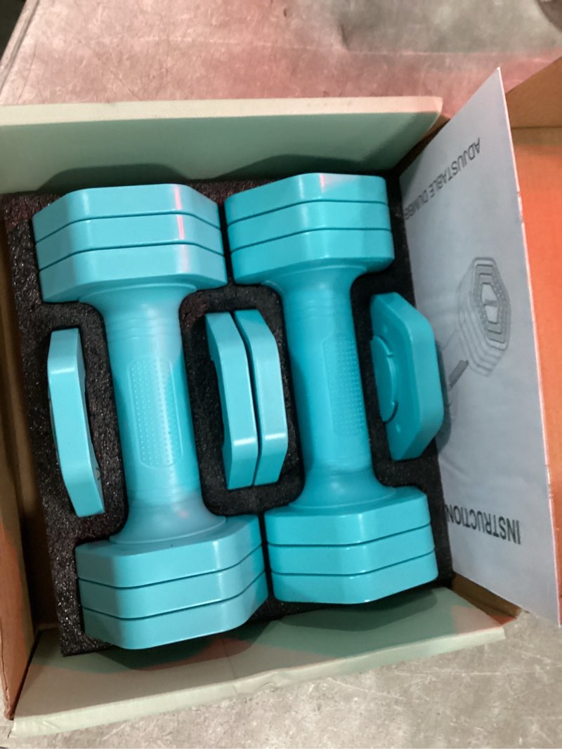 Condition photo showing New/Like New for equipro adjustable dumbbell set, 4 in 1 free weights dumbbells set for women, weights for women at home, 2lb 3lb 4lb 5lb with tpu soft rubber handle for home gym exercise training blue