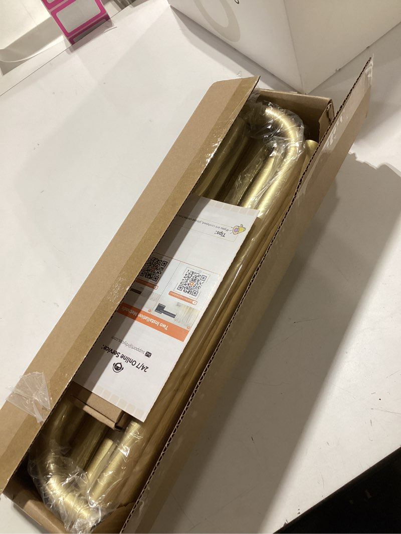 Condition photo showing New/Like New for Gold Curtain Rods for Windows 66-120Inch(5.5-10ft) Heavy Duty French Return Rod, Wrap Around Blackout Curtain Rods, Long Adjustable Room Darkening Drapery Rod for Bedroom, Living Room Outdoor Patio Gold 66"-120"