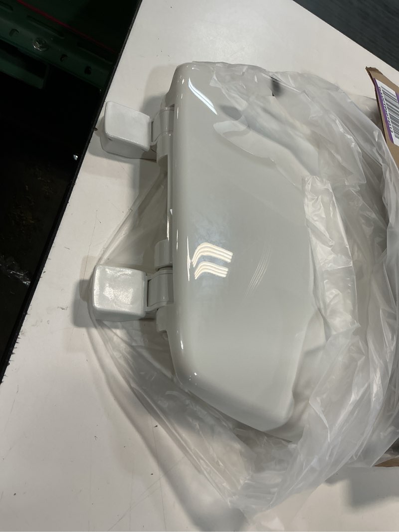 Condition photo showing As Is for bemis 7300slec slow close toilet seat, easy clean hinges and durable plastic seat, made in usa, elongated, white