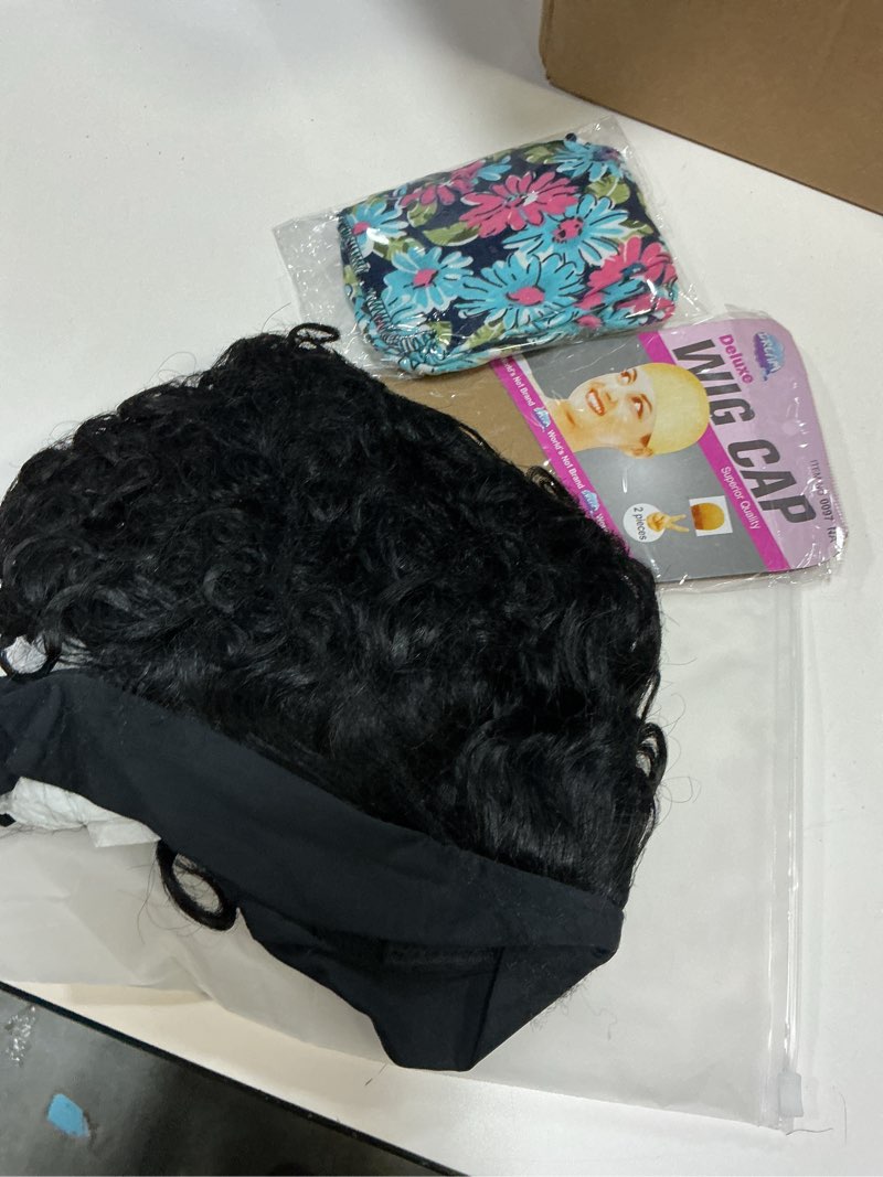 Condition photo showing Good Condition for headband wig human hair wigs for black women curly pixie headband human hair wigs put on and go glueless wig natural black 8 inch 8 inch headband wig natural black