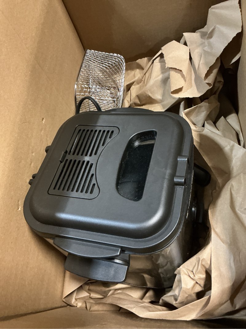 Condition photo showing As Is for OVENTE Electric Deep Fryer, 1.5L Capacity, 800W with Adjustable Temperature, Viewing Window Lid, Removable Frying Basket & Cool-Touch Handles, Stainless Steel Countertop Fryer, Silver FDM1501BR FDM1501BR - Silver