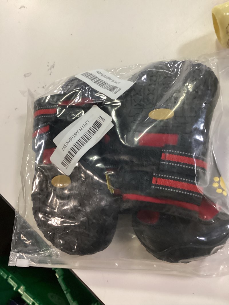 Condition photo showing New/Like New for CovertSafe& Dog Boots for Dogs Non-Slip, Waterproof Dog Booties for Outdoor, Dog Shoes for Medium to Large Dogs 4Pcs with Rugged Sole Black-Red Size 8: ?3.3''x2.9'')(L*W) for 75-95 lbs Red