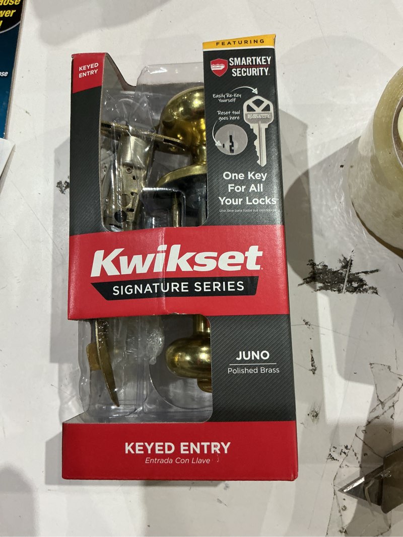 Condition photo showing Good Condition for kwikset smartkey juno polished brass entry door knob kw1 1-3/4 in.