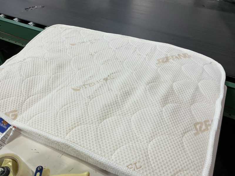 Condition photo showing As Is for Pack and Play Mattress Topper - 38" x 26" x 1.5", Soft & Firm Premium Foam Pack N Play Mattresses Pad, Odorless Baby Foam Playpen Mattresses,Portable Playard Mattress Topper- Breathable & Comfort