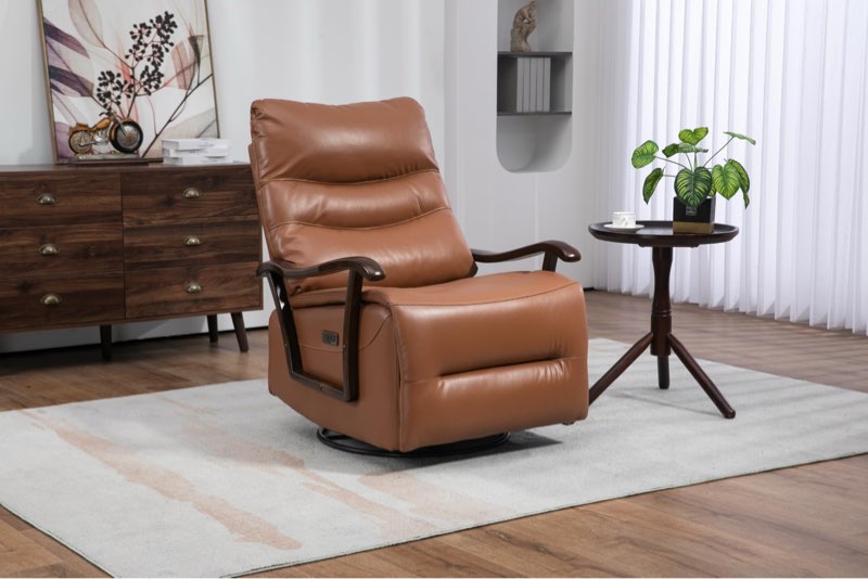 ERYE Electric Power Lift Recliner Glider Chair with USB and Type-C Charging Port, Recliner&Swivel&Rocker 3 in 1 Faux Leather Upholstered Armchair w/Wood Armrests for Living Room,Bedroom