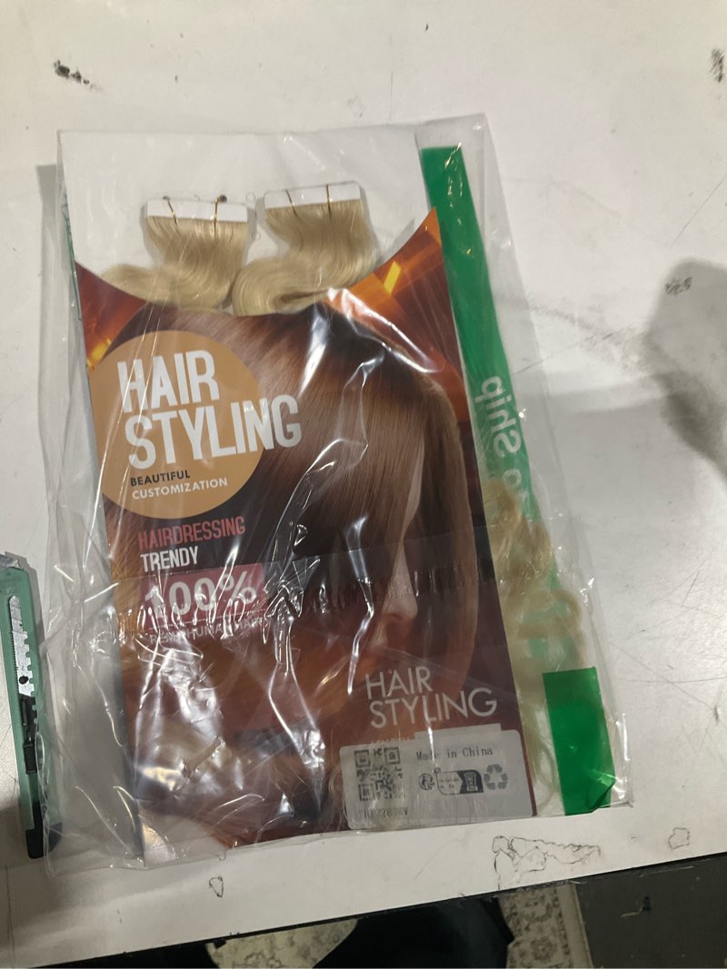 Condition photo showing As Is for benehair remy tape in hair extensions human hair platinum blonde seamless skin weft tape in real human hair extensions wavy hair 22 inch 50g #60 20 pcs 22 inch (20pcs 50g) wavy platinum blonde #60