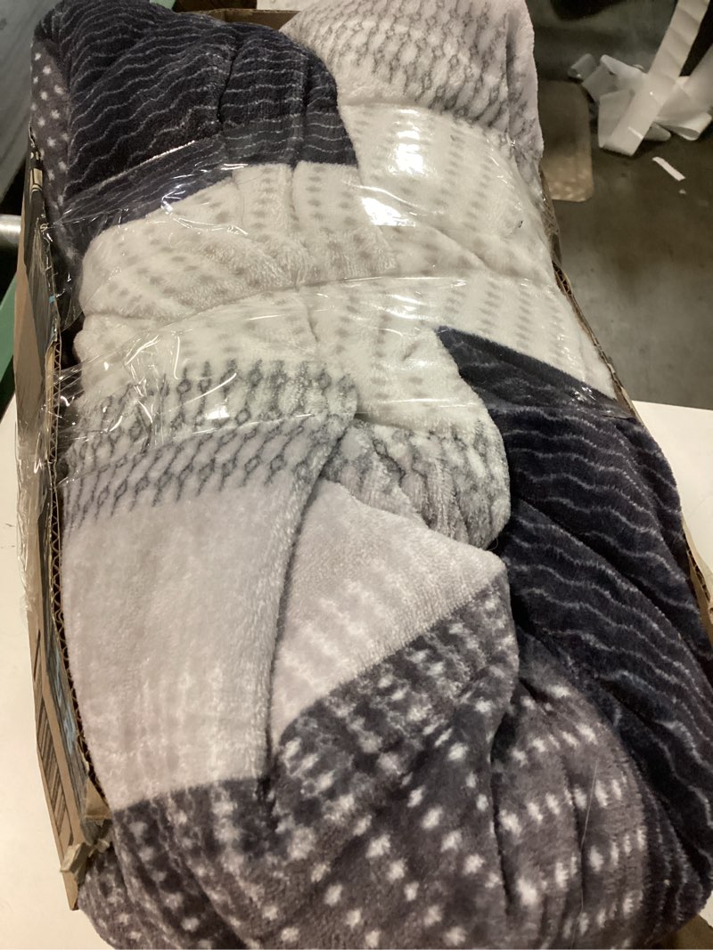 Condition photo showing As Is for litanika fluffy fleece full size comforter set, luxury soft plush fuzzy black blue stripe bedding comforter sets, warm shaggy faux fur bed set all season (1 comforter, 2 pillowcases) black blue full (79"x90")