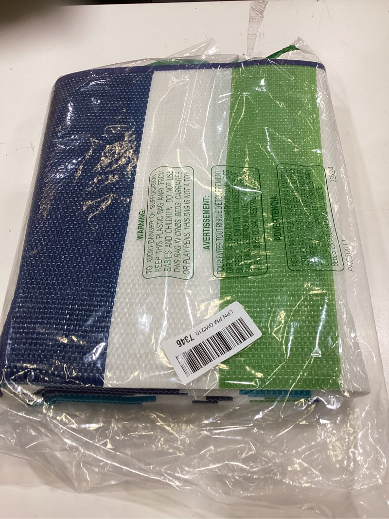 Condition photo showing New/Like New for outdoor patio plastic rug waterproof - outdoor rugs for camper outside, rv, porch deck rug clearance, area carpet for outside, balcony, patio decor, blue & green, 5x8 ft blue green 5' x 8' (rectangular)