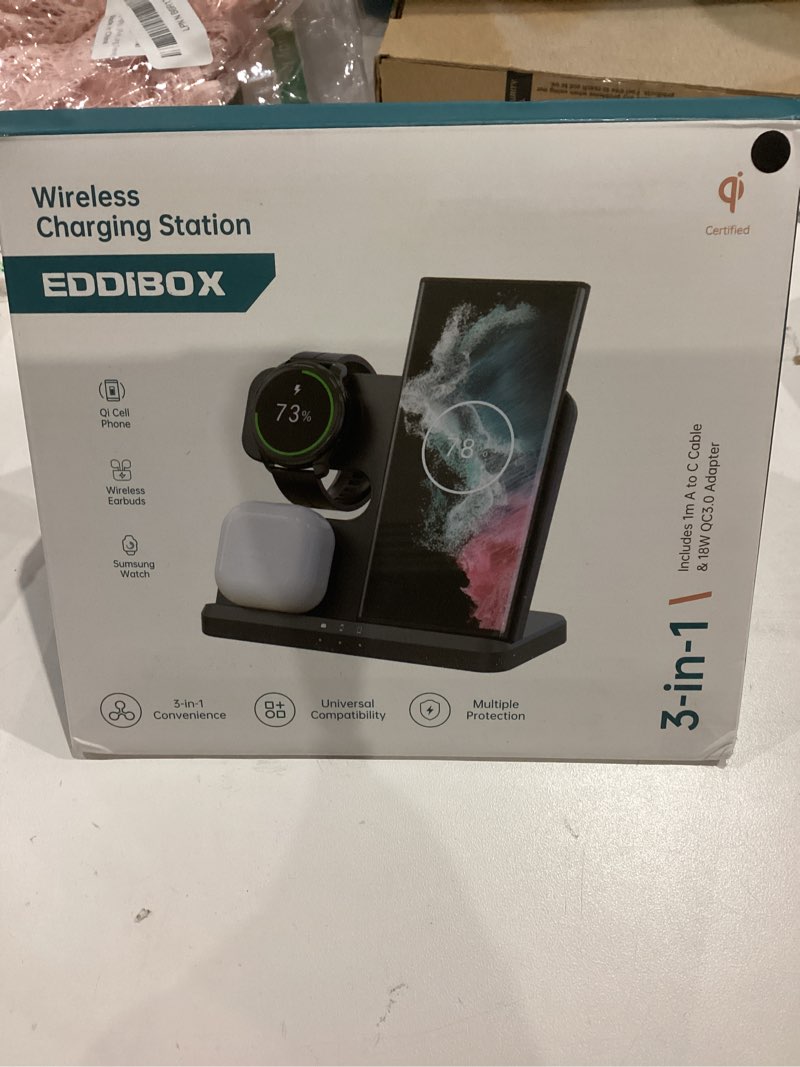 Condition photo showing Good Condition for 3 in 1 Charging Station for Samsung, Wireless Charger Stand for Galaxy S25 Ultra/S24/S23/Z Fold, Phone and Watch Charger Fast Charging for Samsung Watch Galaxy 8/7/6/5, Galaxy Buds 3/2/Pro Black