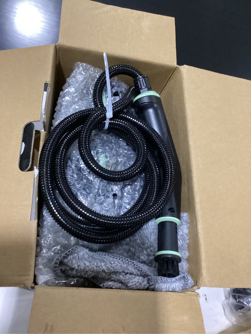 Condition photo showing New/Like New for steam cleaner, portable steamer for cleaning with 16pcs accessories, 6-level adjustable and 15s heat-up, handheld steam cleaner for home, tile, dirt, grout, grease, car detailing green