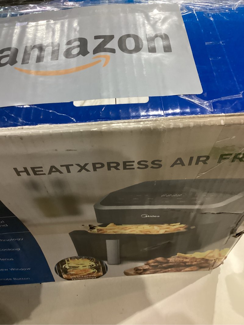 Condition photo showing As Is for Midea Air Fryer 5.5 Quart with See-Thru Window, Heatexpress Rapid Air Technology, and 9 Preset Menus for Quick and Easy Meals Black with See-Thru Window 5.5QT