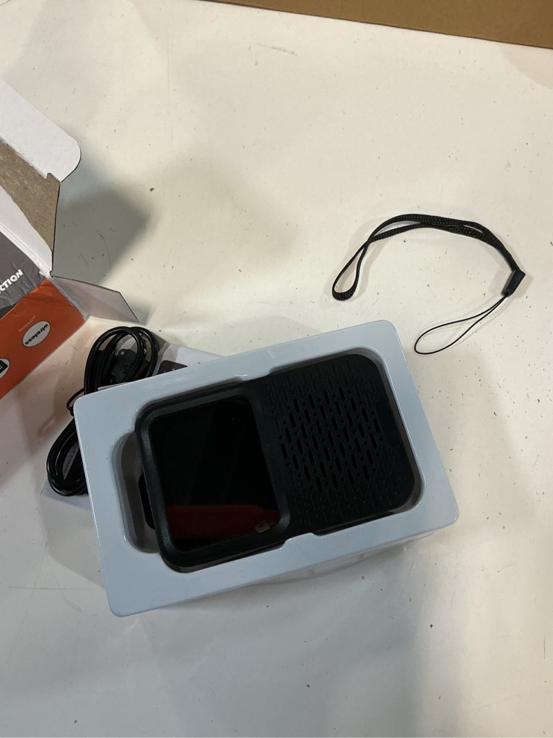 Condition photo showing As Is for portable bluetooth speaker with led touch screen, 40mm sound unit, multi-function display, ipx5 waterproof, bluetooth 5.4, wearable smart speaker