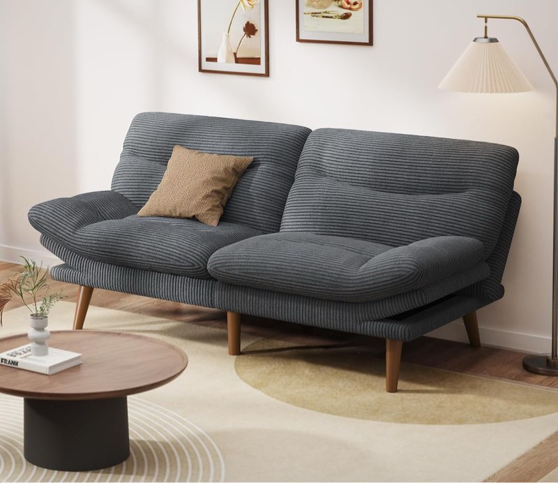 Pipishell 69-Inch Convertible Futon Sofa Bed, Corduroy Futon Couch with Adjustable Backrest and Armrests, Sleeper Sofa for Small Apartments,Study Room or Office, Gray