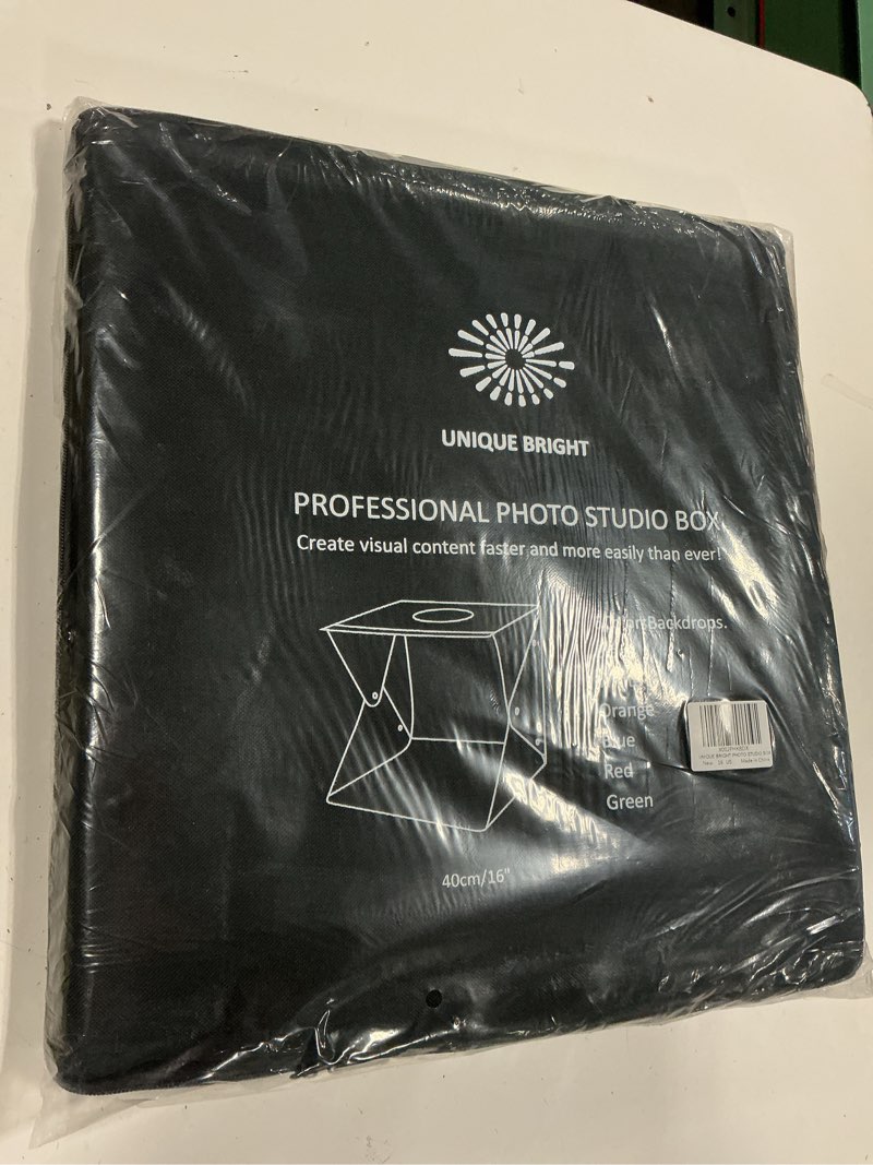 Condition photo showing New/Like New for photography light box photo studio kit 3 color lighting tent 160 led portable white booth display product food/jewelry with mini tripod & 6 background(16x16inch)