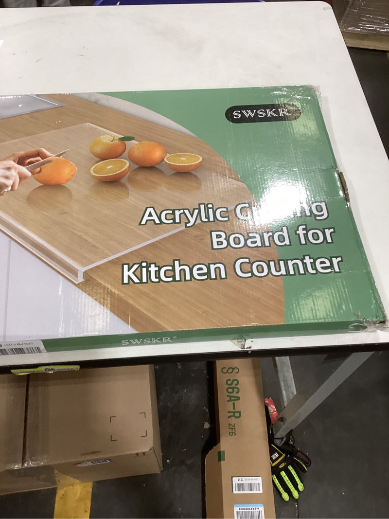 Condition photo showing As Is for Acrylic Cutting Board with Counter Lip,23''x17"Large Clear Cutting Board for Kitchen Countertop,Non-Slip,60% Thicker,Perfect for Bread,Meat,Veggies & More,Great Kitchen Essential Gadgets & Decor Clear 23"L x 17"W