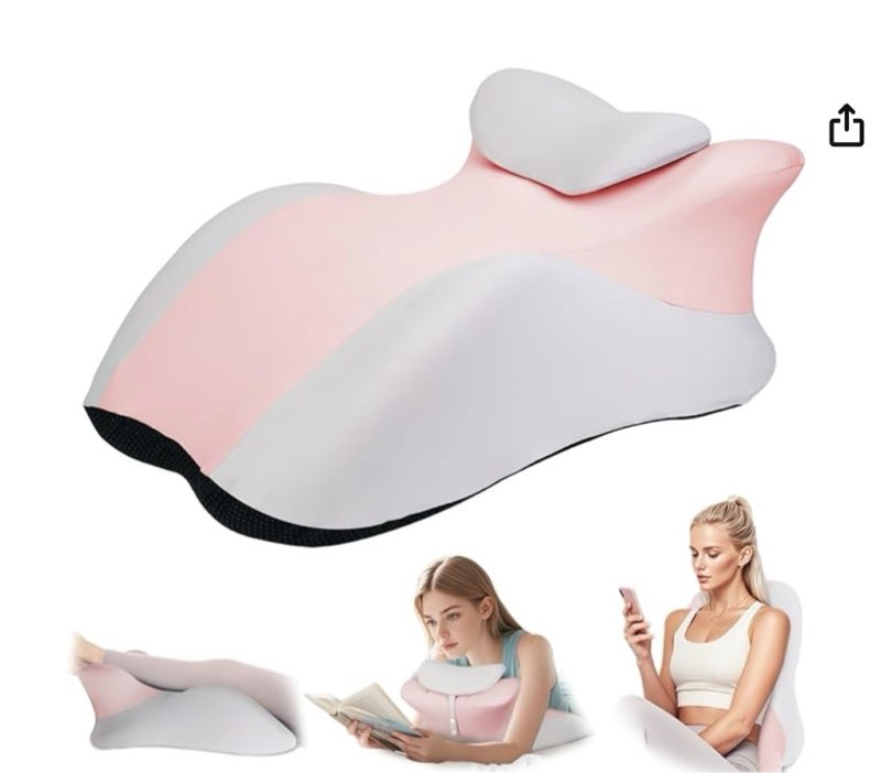 Adult Memory Foam Ergonomic Wedge Prone Pillow, Bed Pillow for Sitting Up, Back, Neck, and Leg Pain Relief, Anti Snoring, Ideal for Massage, Reading, Sleeping, with Removable Washable Cover, Pink
