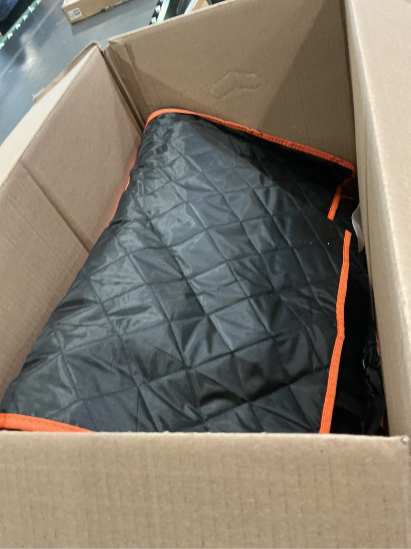 Condition photo showing As Is for (SIMILAR) Dog Car Seat Cover, 600D Heavy Durable Dog Seat Cover for Back Seat, 100% Waterproof Scratch Proof Nonslip Dog Hammock for Car with Side Flap, Pet Seat Covers with SeatBelt for Cars Sedan SUV Trucks Orange&Black Standard (53.9*57.9 )