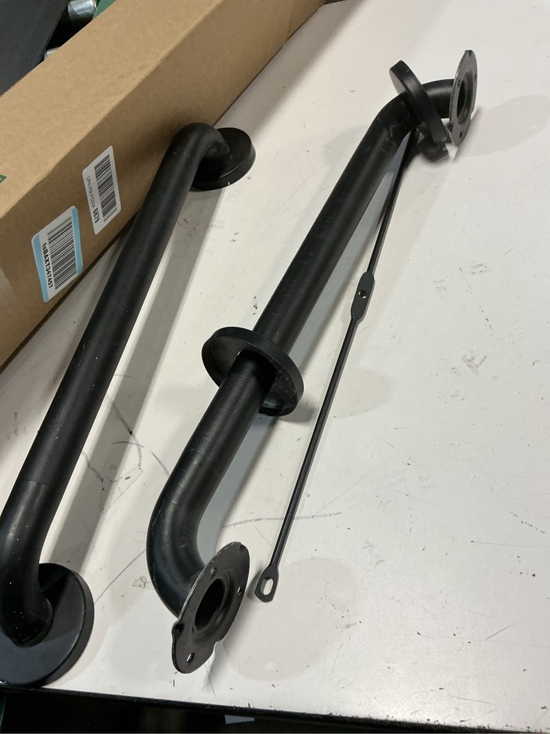 Condition photo showing As Is for handicap grab bars, 2 pack 18 inch shower grab bar for seniors, 304 stainless steel ada grab bars for bathtubs and showers, safety shower handles for elderly, disabled (matte black knurled) 18 inch - 1.25 inch dia blk knurled