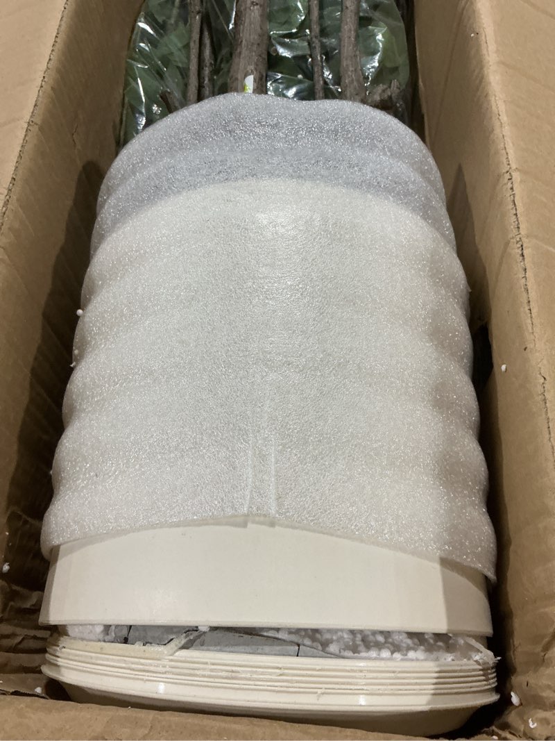 artificial ficus tree with green leaves, 7ft tall, indoor plant with decorative beige planter