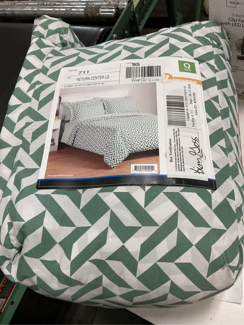 mainstays all in one reversible comforter and sheet set- 7 piece, queen, green geo