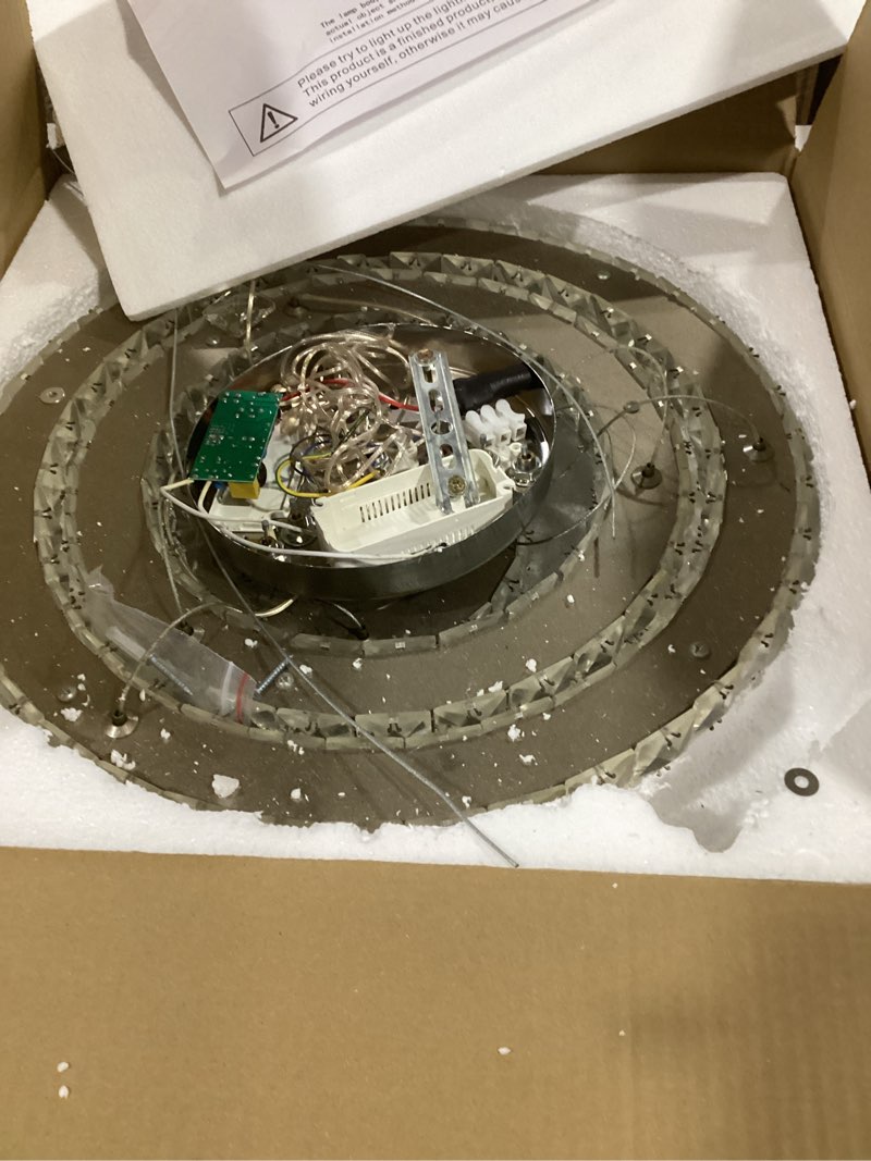 Condition photo showing As Is for (similar) modern led crystal chandelier 3-tier led ceiling light round ceiling flush mounted chandelier light fixure for bedroom living room dinning room(dimmable) tx-dimmable