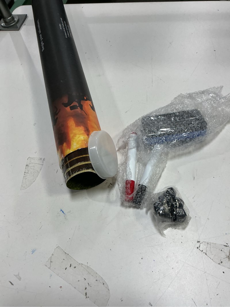 Condition photo showing Good Condition for Tidyboss DND Starter Set | 3 X Double Sides 24x 36 Game Grid Mat | 6 Terrains Includes Dry Erase Markers, Eraser, Dice and Clips Multi Color