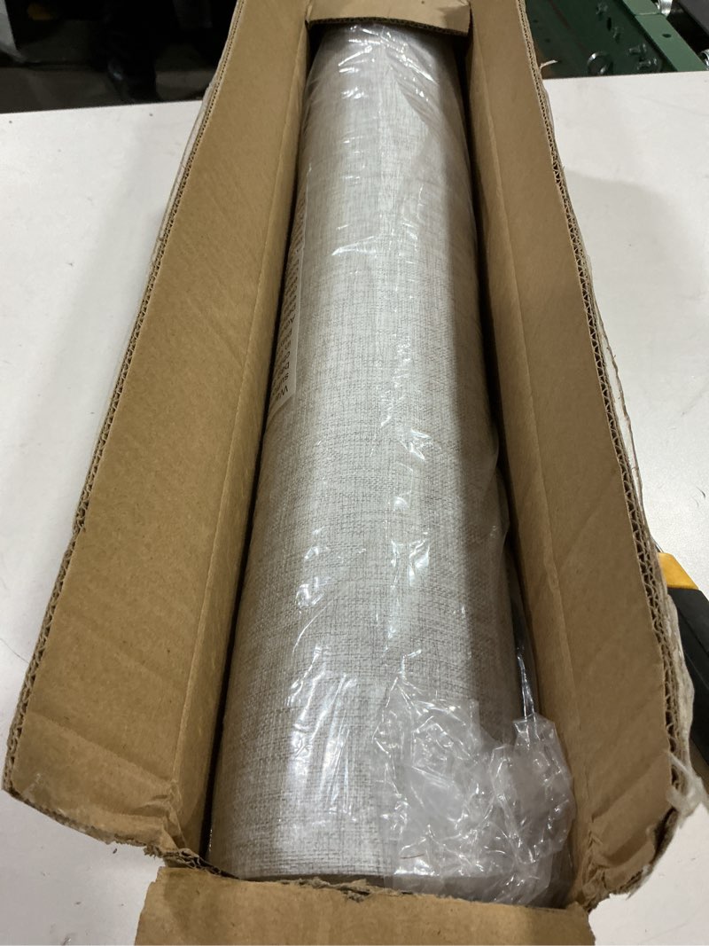 Condition photo showing New/Like New for 4-panel replacement fabric for sliding panel track blinds – 23" w x 96" l – fabric only – pre-attached hook & loop fasteners – trimmable, no bottom rail included, room darkening - grey-white