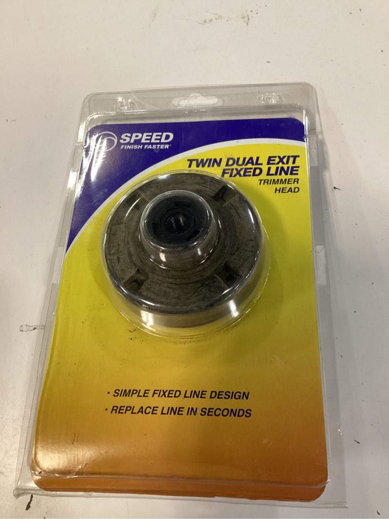Condition photo showing As Is for speed universal fit string trimmer head with fixed line design, fits most gas and cordless trimmers, 0.095-in or 0.105-in line diameter