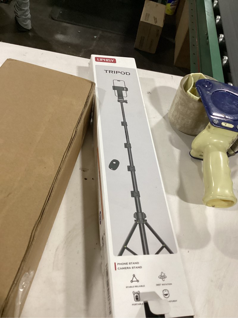 Condition photo showing As Is for 64” Tripod for Cell Phone & Camera, Phone Tripod with Remote and Phone Holder, Sturdy & Stable Height Adjustable Multi-Angle Shot Selfie Stick Tripod for Video Recording 64 in