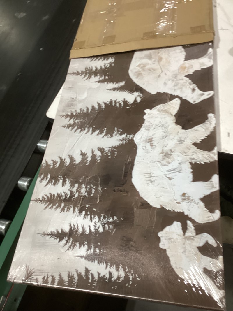 Condition photo showing New/Like New for KREATIVE ARTS Abstract Brown Bear Family Canvas Wall Art - Wildlife Forest Pictures - Wabi-Sabi Style Decor - 20x40'' Rustic Bear Art for Living Room, Cabin, and Mountain Home