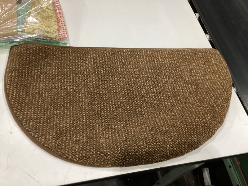 Condition photo showing New/Like New for beqhause dirt trapper door mat 17" x 30" half circle non-slip washable doormats entrance rugs absorbent welcome low profile floor mats for front back door and entryway, brown brown 1'5" x 2'6" (semicircular)