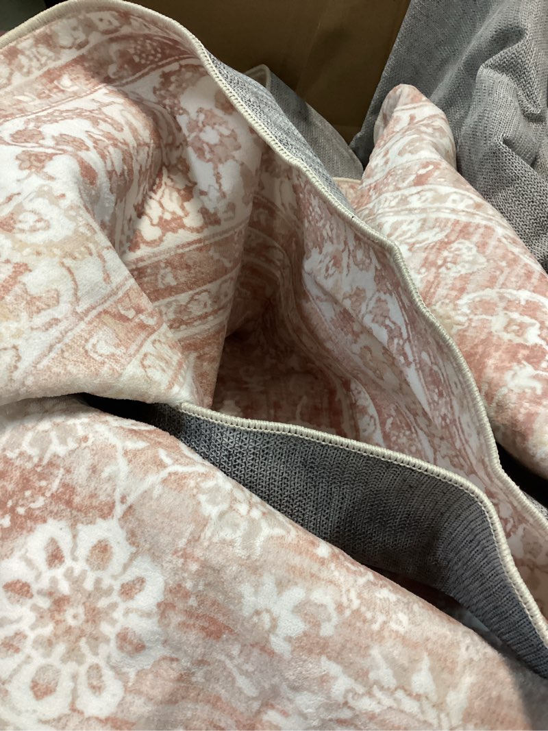 Condition photo showing As Is for Pink Washable 9x12 Area Rugs for Living Room Big Girls Bedroom Blush Pink Low Pile Soft Non Slip Neutral Boho Floral Extra Large Area Rug for Nursery Playroom Dining Room,9 by 12 9' x 12' (Rectangular) Pink