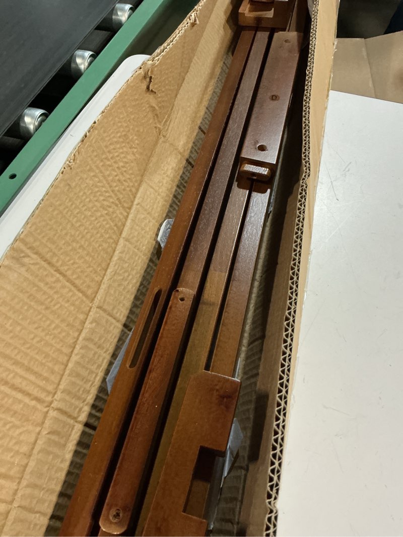 Condition photo showing Good Condition for a - frame wooden display easel with wheels - adjustable lyre beechwood studio easel stand holding canvas up to 90", inclinable artist floor painting easel for artwork painting, brown