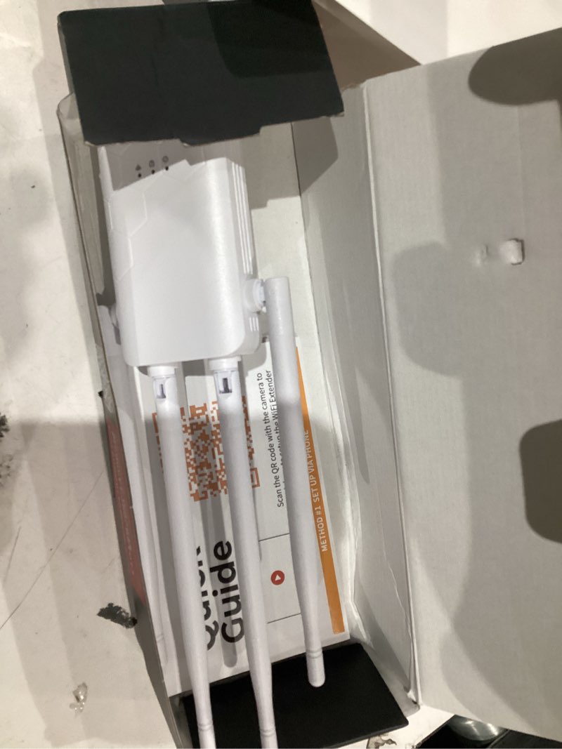 Condition photo showing As Is for wifi extender internet booster, long range repeater wireless routers amplifier, 1-tap setup, mesh wi-fi 80% faster | broader than ever, support more network devices at home