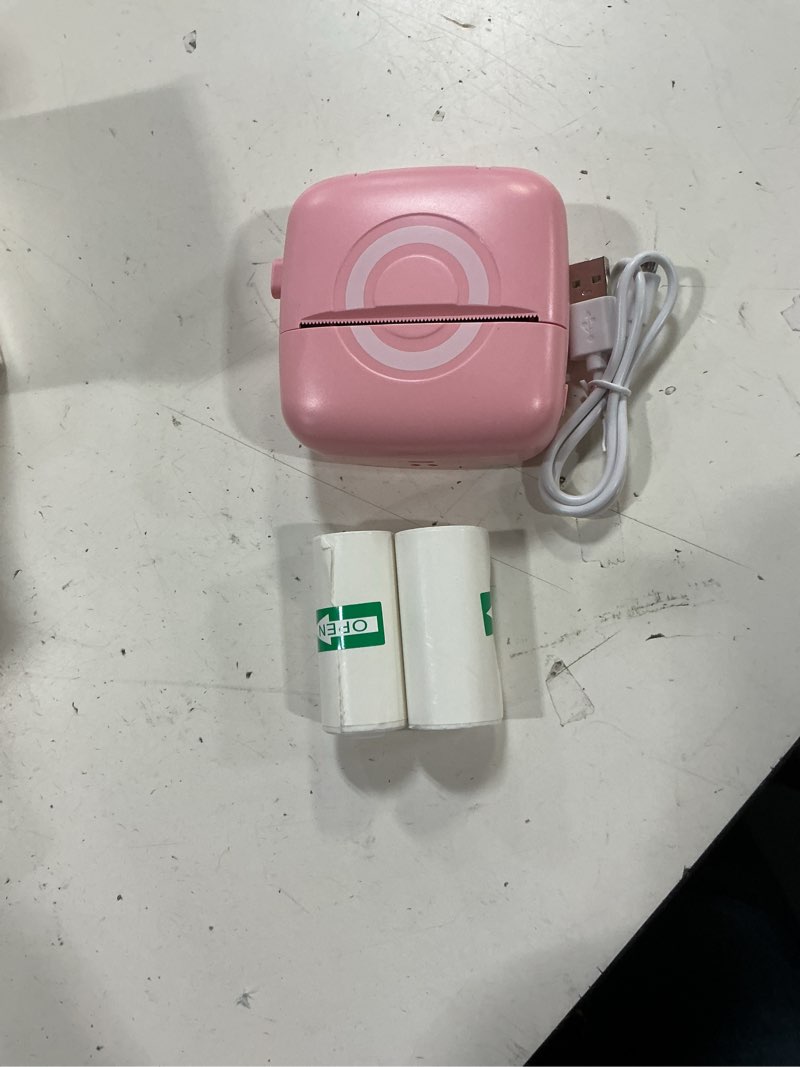 Condition photo showing Good Condition for mini printer sticker thermal printer with 3 rolls paper, bluetooth portable phone print pods,study sticker maker for pictures, photos, journals, diy, compatible with phone & tablet pink