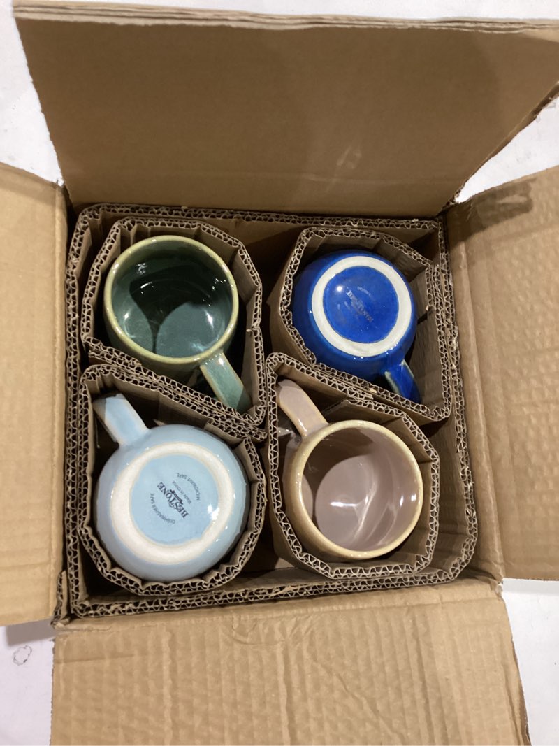 Condition photo showing Good Condition for bestone Coffee Mugs Set of 4?15 oz Large Coffee Mugs, Ceramic Mugs with Handles,etc Coffee Mugs, Cups for Coffee Cereal Latte ?Microwave & Dishwasher safe?Vibrant Colors Vibrant 4 16-oz