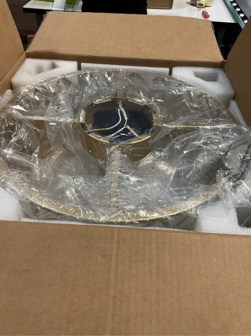 Condition photo showing New/Like New for 18 Inch Caged Ceiling Fans with Lights, Low Profile Crystal Fandelier Ceiling Fan with Lights and Remote & App Control for Low Ceilings Flush Mount Installation Indoor, Bulb Included Gold