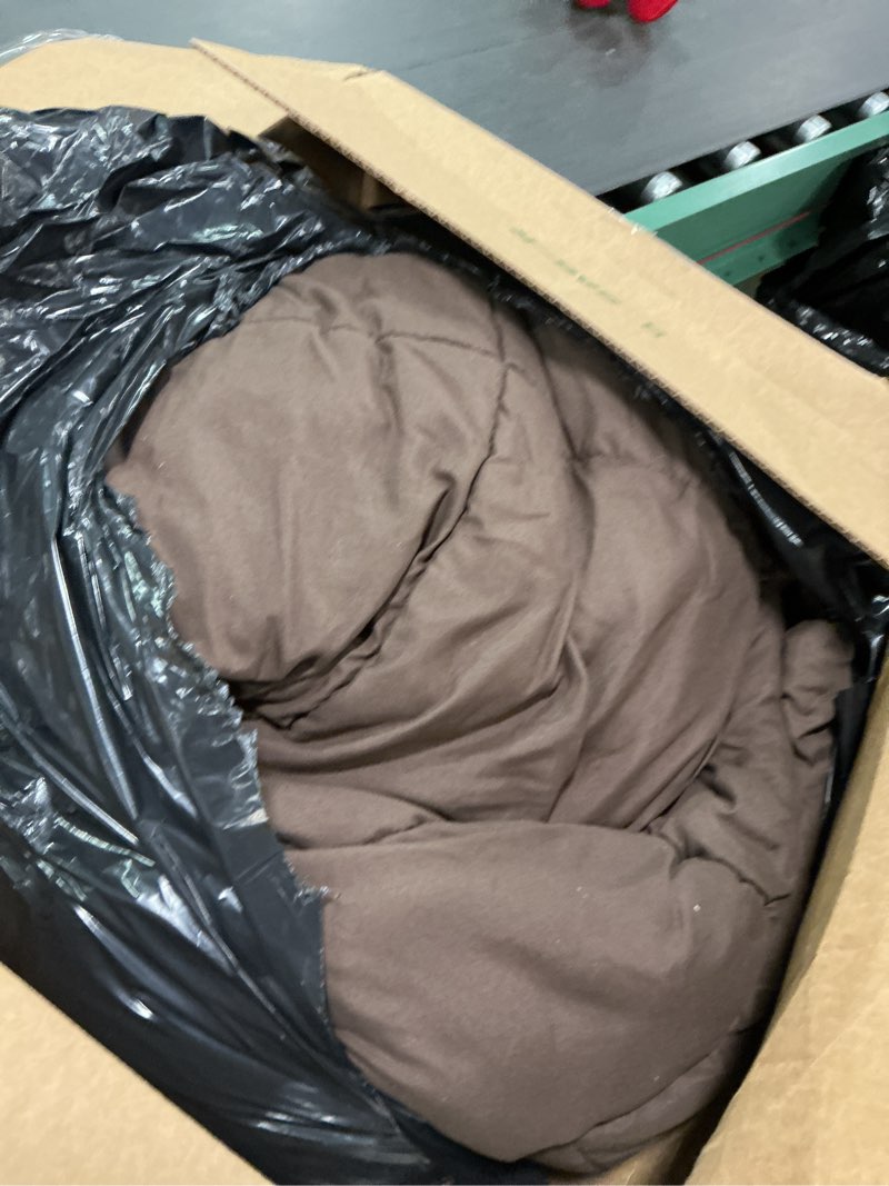 Condition photo showing As Is for HIG 3pc Down Alternative Comforter Set - All Season Reversible Comforter with Two Shams - Quilted Duvet Insert with Corner Tabs - Box Stitched - Super Soft, Fluffy (Full/Queen, Chocolate) Chocolate Queen