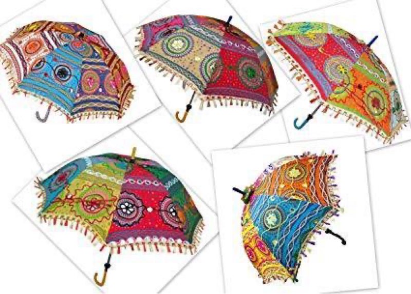Sun Protection Women Umbrella Indian Handmade Patchwork Parasol Wedding Decor Umbrella -  5 pcs Wholesale Lot Embroidery Umbrella