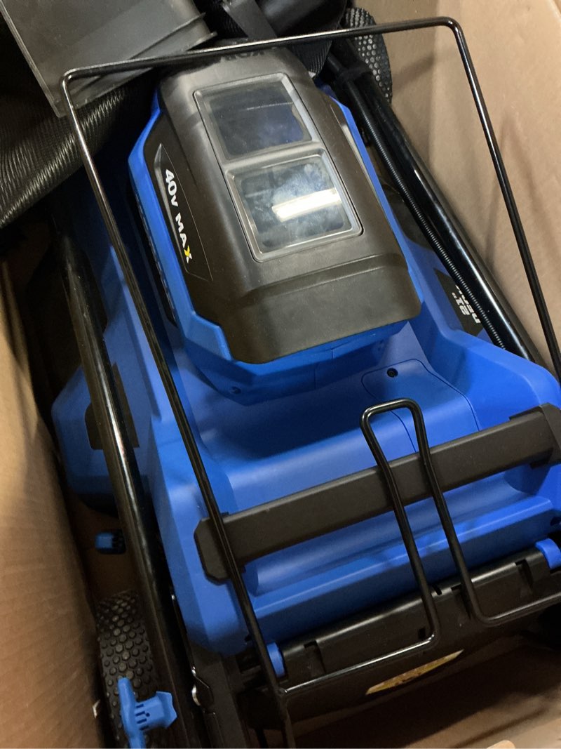 Condition photo showing As Is for kobalt 40-volt 21-in brushless battery push lawn mower 6 ah (battery and charger included)