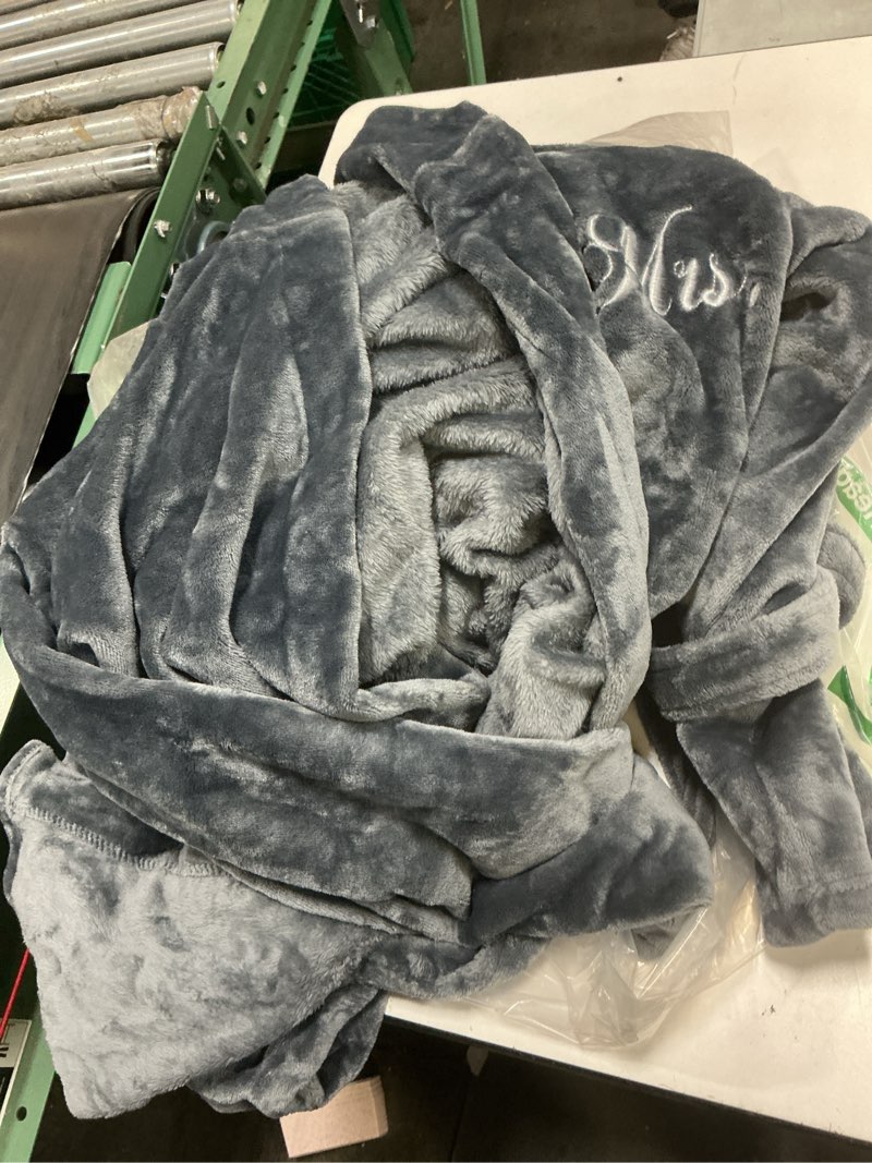 Condition photo showing As Is for aw bridal 2pcs mr and mrs robes for couples fleece, matching long hooded robes for men women, his and hers wedding gifts one size grey-hooded