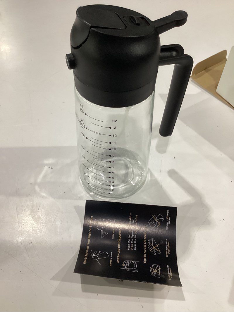Condition photo showing New/Like New for trendplain 16oz/470ml glass olive oil sprayer for cooking – 2 in 1 olive oil dispenser bottle for kitchen gadgets and air fryer accessories, salad, bbq - black